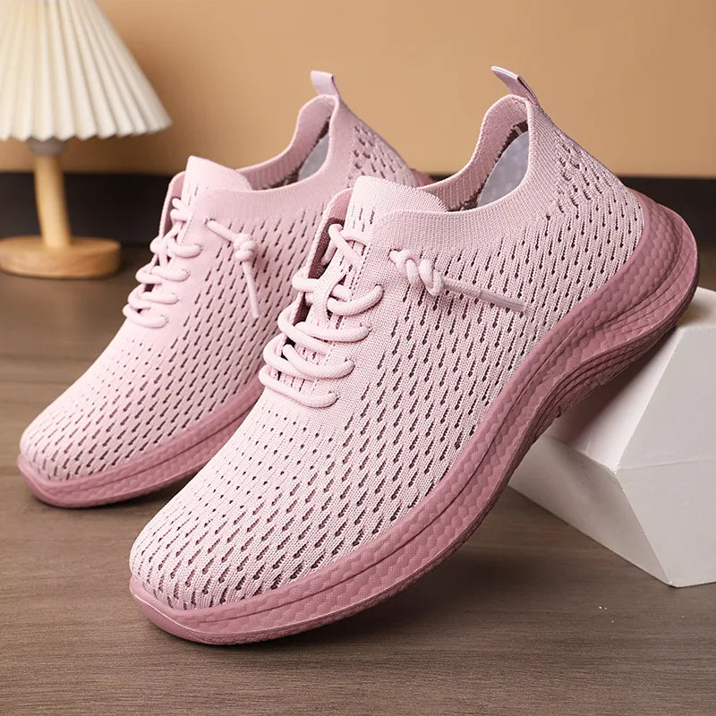 Women's Mesh Lace-Up Sneakers – Breathable Flat Casual Shoes Women's Sneakers Axl