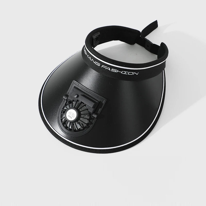 Wide Brim Fan Hat – 3-Speed Cooling Cap with Chin Strap Fan Brim Hat Axl black