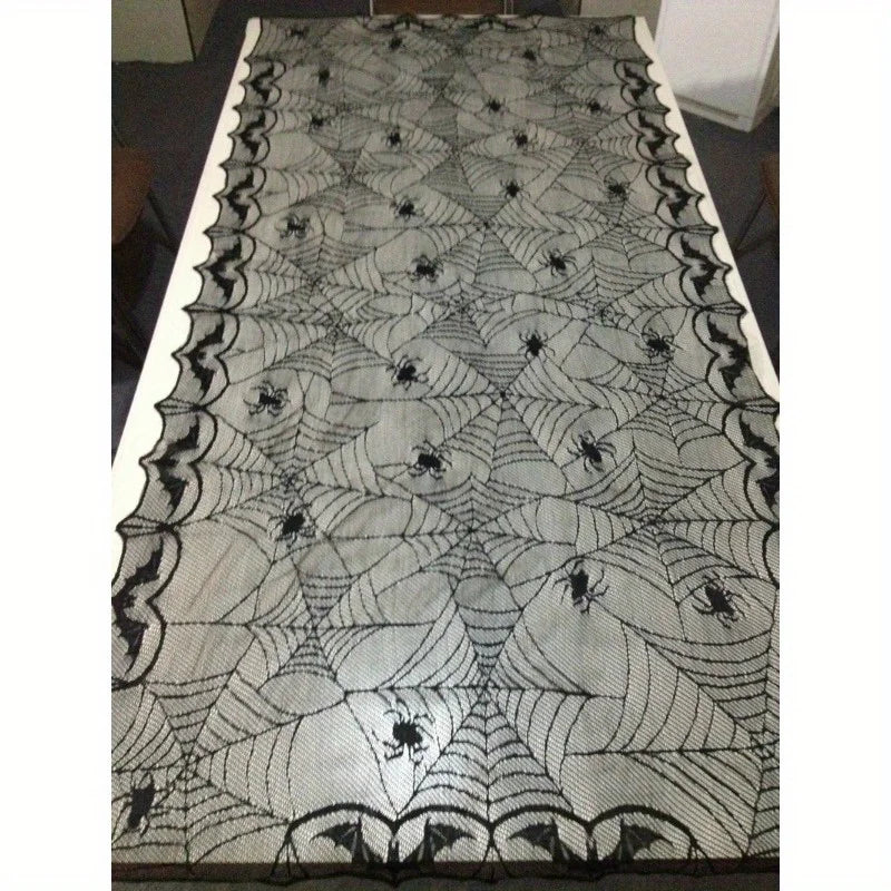 Halloween Lace Spider Web Tablecloth Black 48x96 Inch Halloween Tablecloth Axl