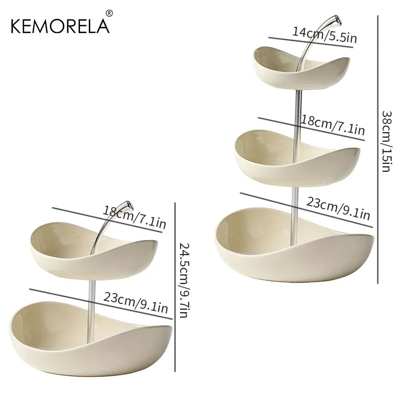 KEMORELA Ceramic Tiered Fruit Platter – 2 & 3 Layer Serving Tray Tiered Serving Platter Axl