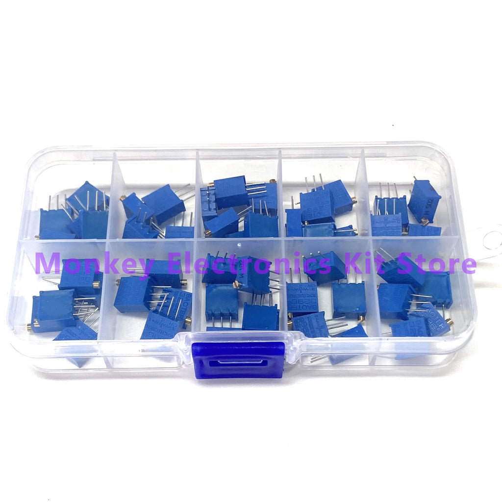 50-Piece 3296W Multiturn Trimmer Potentiometer Kit + Box Trimmer Potentiometer Kit Axl