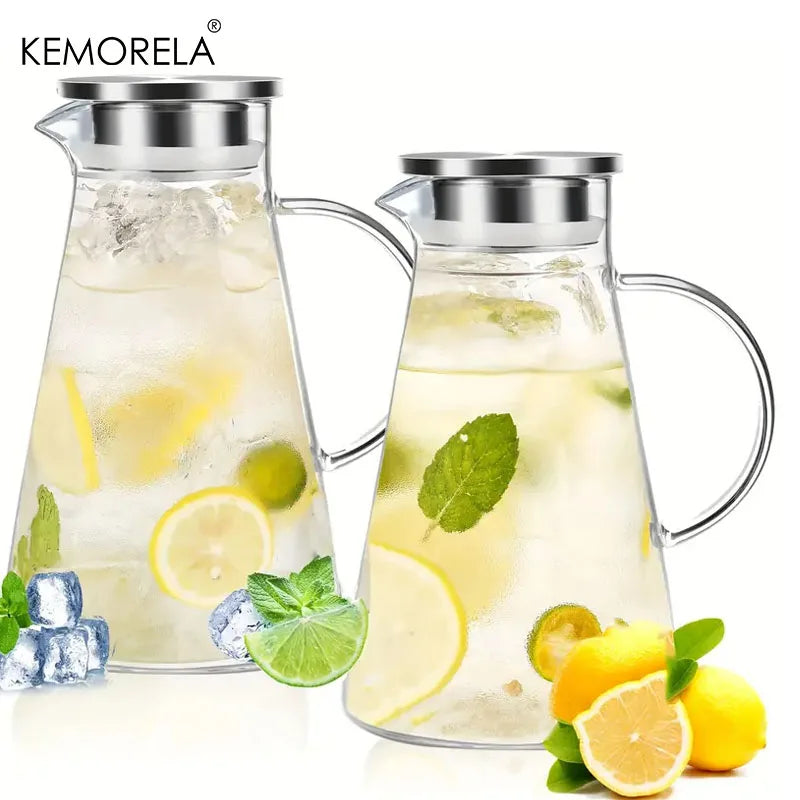 KEMORELA Large Glass Water Jug with Handle – Heat-Resistant Glass Water Jug Axl 2PCS