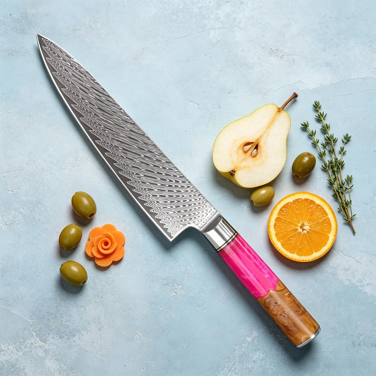 Damascus Steel Chef Knife – 19.4cm Blade for Kitchen & Cooking Damascus Chef Knife Axl