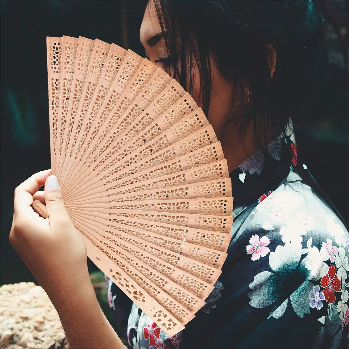 Sandalwood Folding Hand Fan – Vintage Chinese Wooden Fan Folding Hand Fan Axl