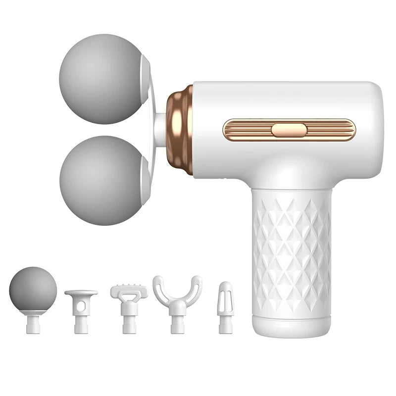 Dual Head Fascia Gun – 6 Massage Heads & 5 Speed Levels Percussion Massage Gun Axl white