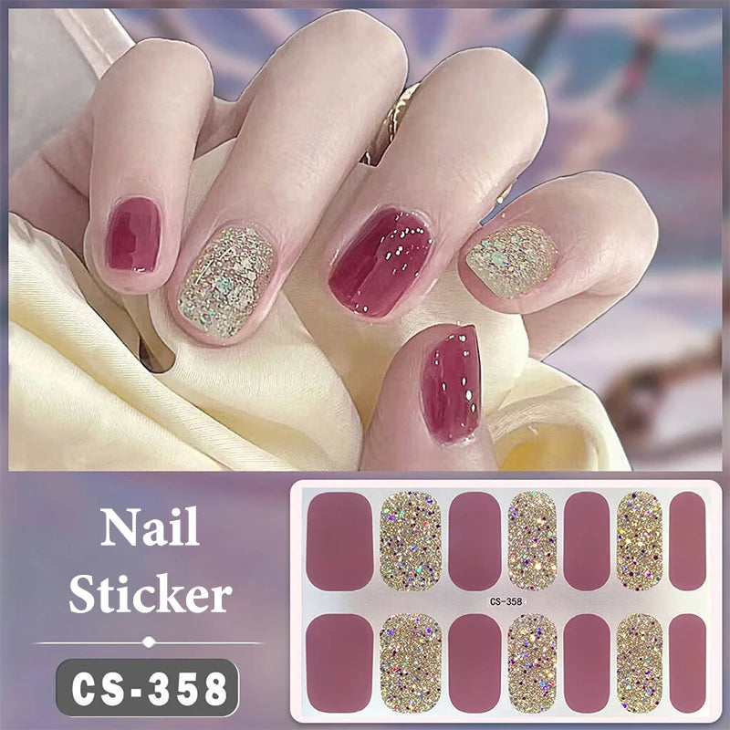 Waterproof Full Cover Nail Wraps – No-Lamp Nail Stickers 14pc