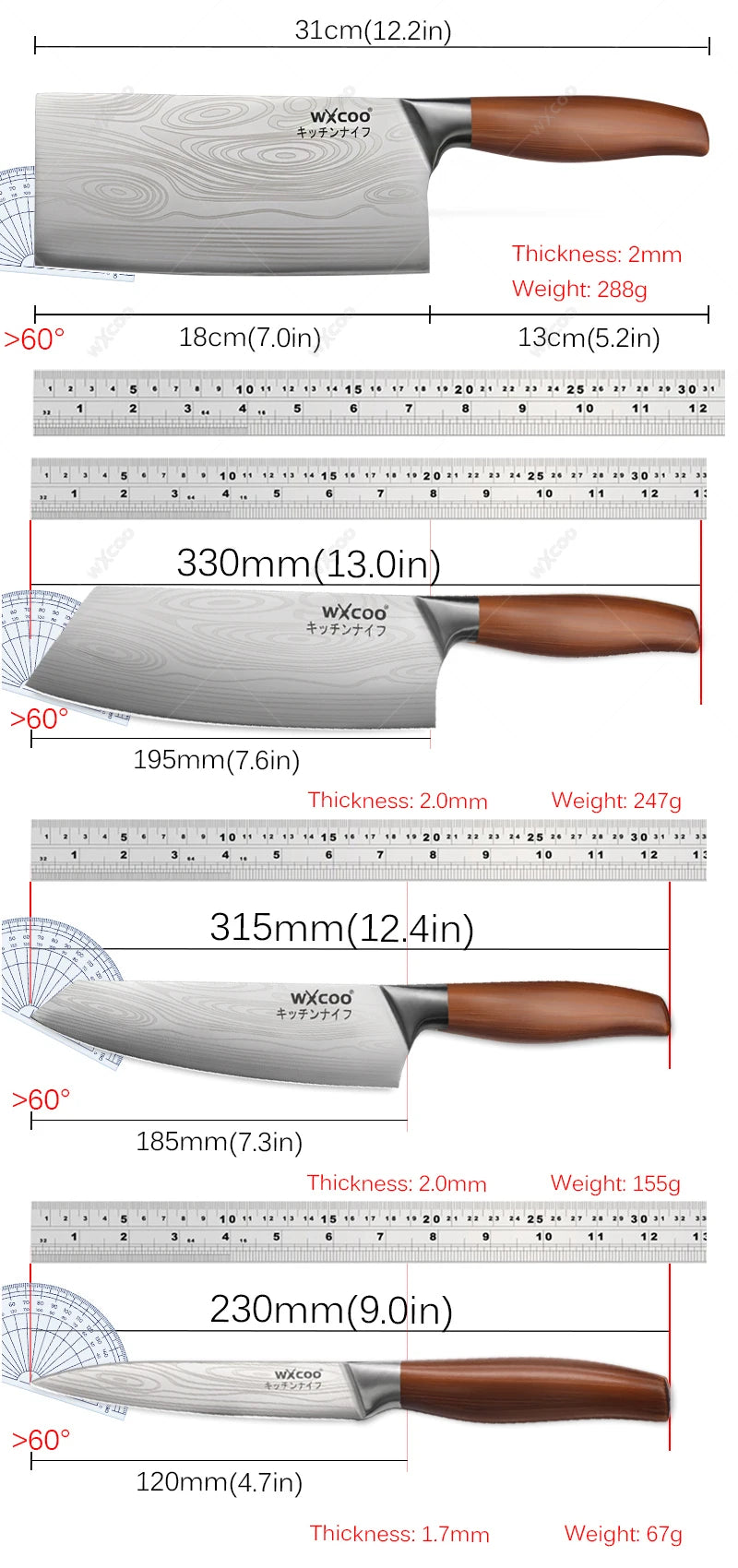 WXCOO Professional Chef Knife Set – Sharp Stainless Steel Kitchen Kitchen Knife Set Axl