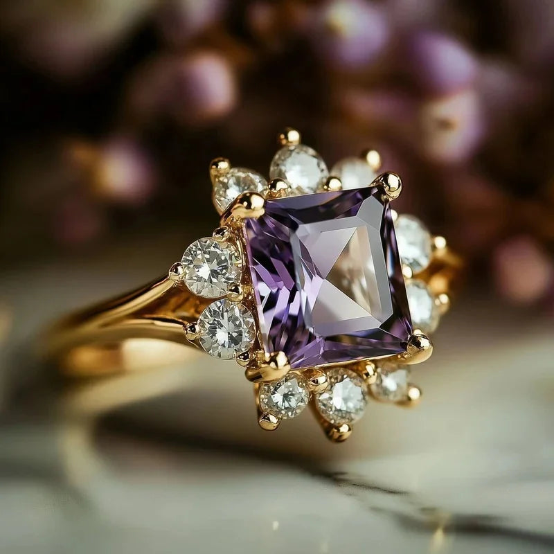 Huitan Purple Cubic Zirconia Ring – Women's Wedding Band Fashion Ring Axl