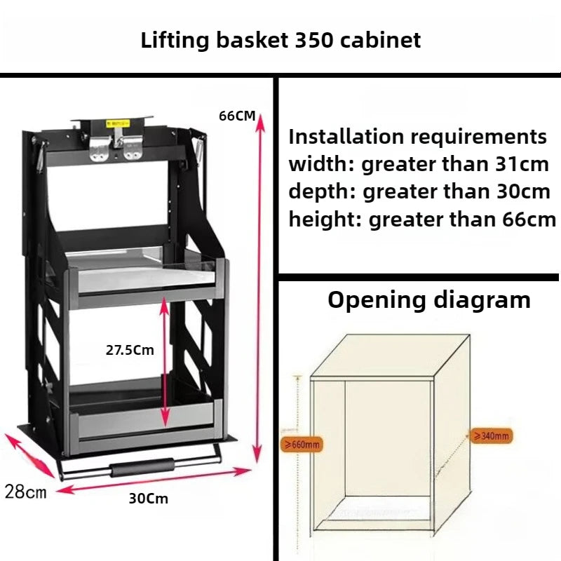 Pull-Down Cabinet Basket | Kitchen Seasoning Storage Rack Cabinet Storage Rack Axl 350 Cabinet