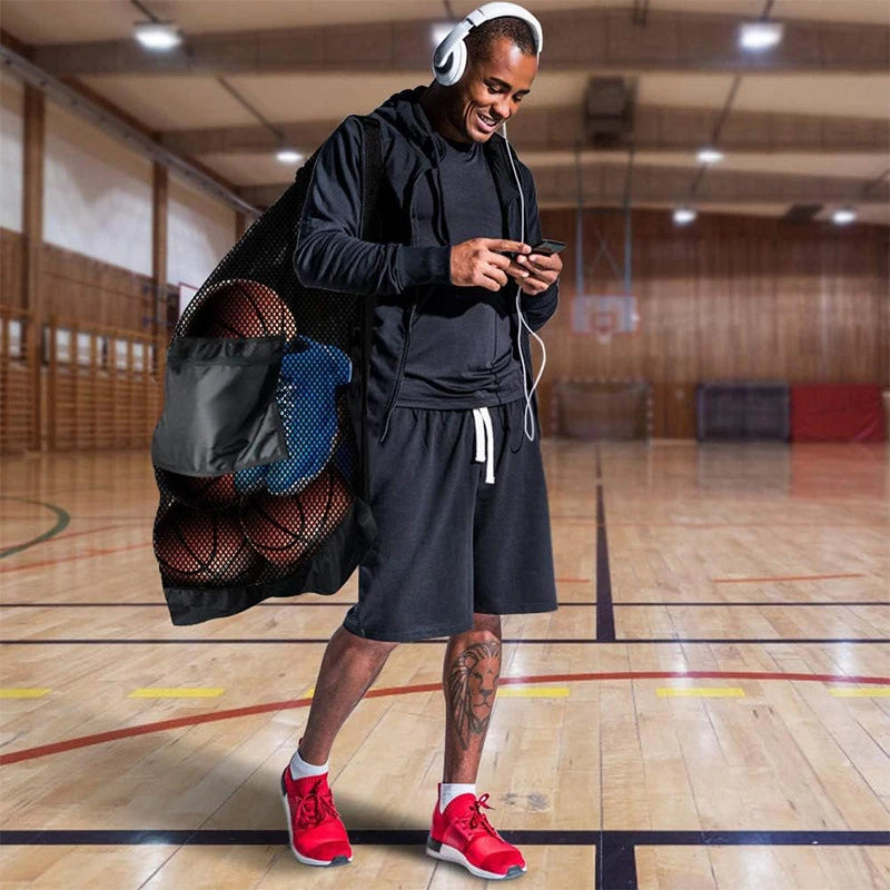 Extra Large Mesh Ball Bag – Drawstring Sports Storage Net Sports Ball Bag Axl