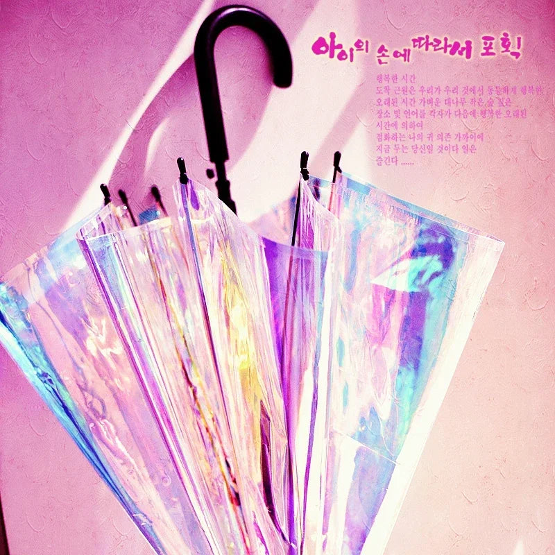 Rainbow Long Handle Transparent Umbrella – Colorful Women's Gift Long Handle Umbrella Axl