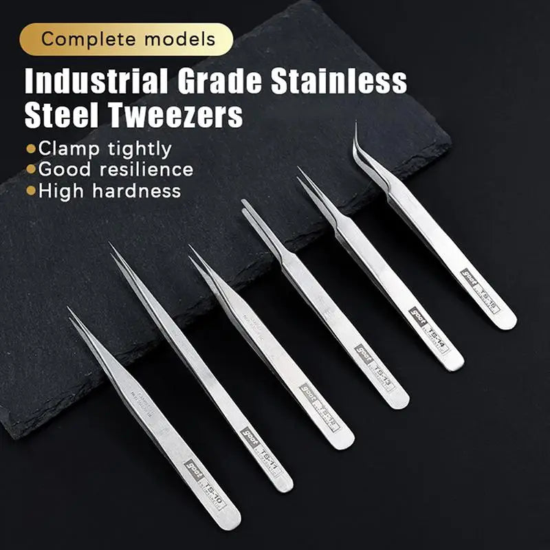 6-Piece Stainless Steel Tweezers Set – Bent & Straight Tips Precision Tweezers Set Axl Set