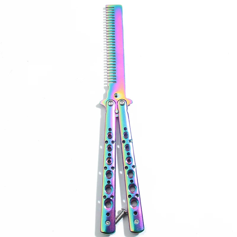 Butterfly Knife Comb – Folding Stainless Steel Beard & Hair Comb Folding Grooming Comb Axl D