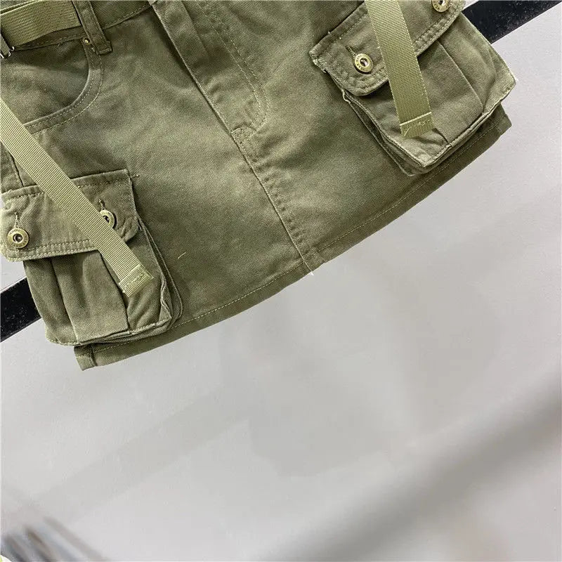 Women's Denim Mini Cargo Skirt – A-Line Zipper Fly Jean Skirt Denim Mini Skirt Axl