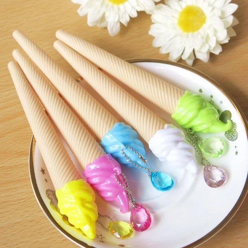 6-Pack Ice Cream Cartoon Gel Pens 0.38mm – Kids School Supplies Gel Pen Set Axl
