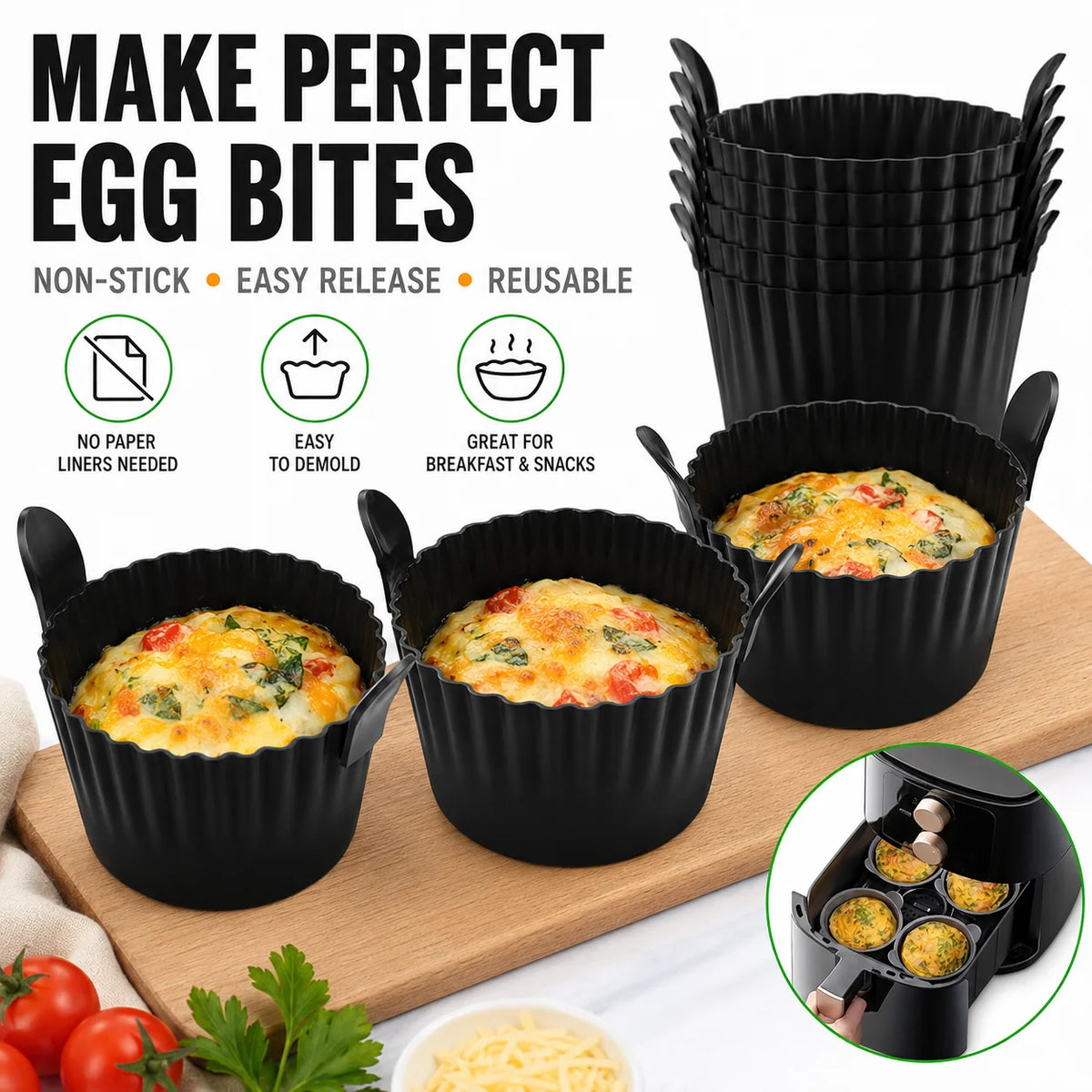 Silicone Egg Poacher Cups | Air Fryer Egg Bite Mold – 3/4/6 Pc Egg Poacher Cups Axl