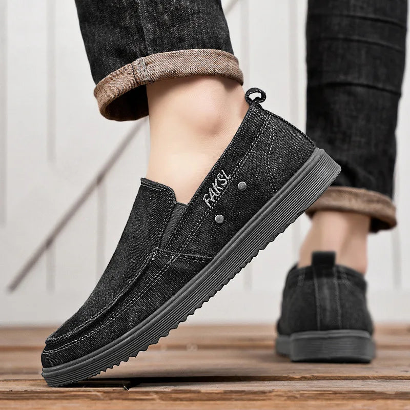 Men's Denim Canvas Slip-On Loafers – Low Top, Big Sizes Canvas Slip-On Loafers Axl black 41