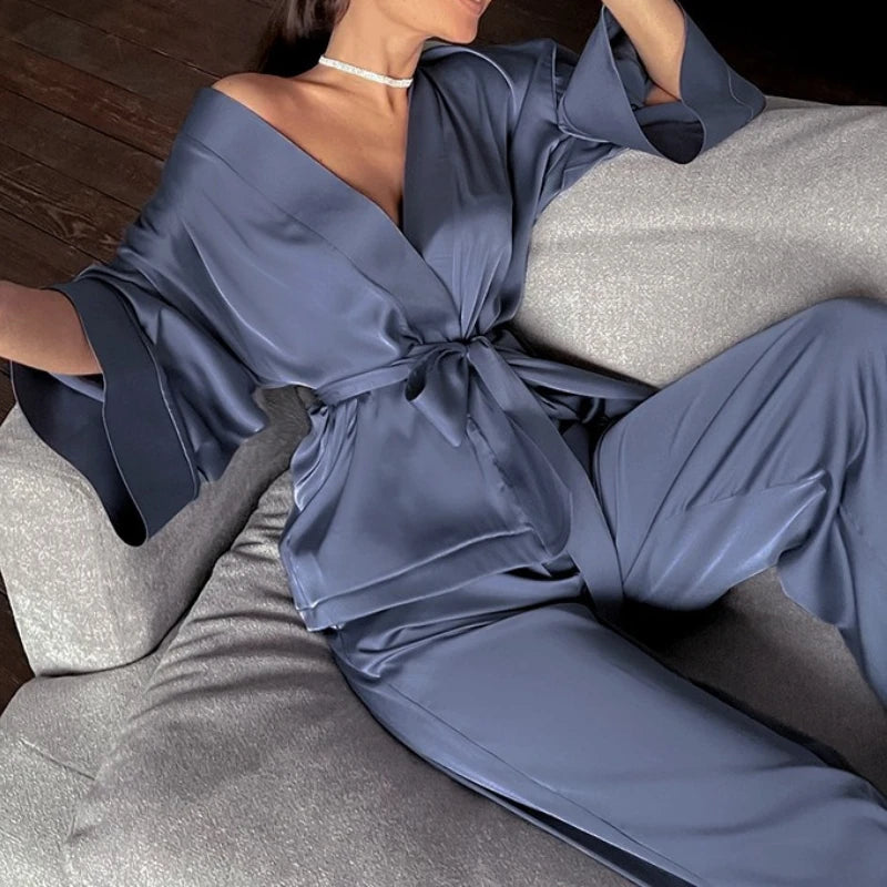Women's Soft Pajama Set – Long Sleeve V-Neck Loungewear Suit Women's Pajama Set Axl