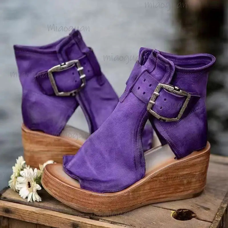 Plus Size Wedge Platform Sandals – Retro Roman Buckle Heels Wedge Platform Sandals Axl