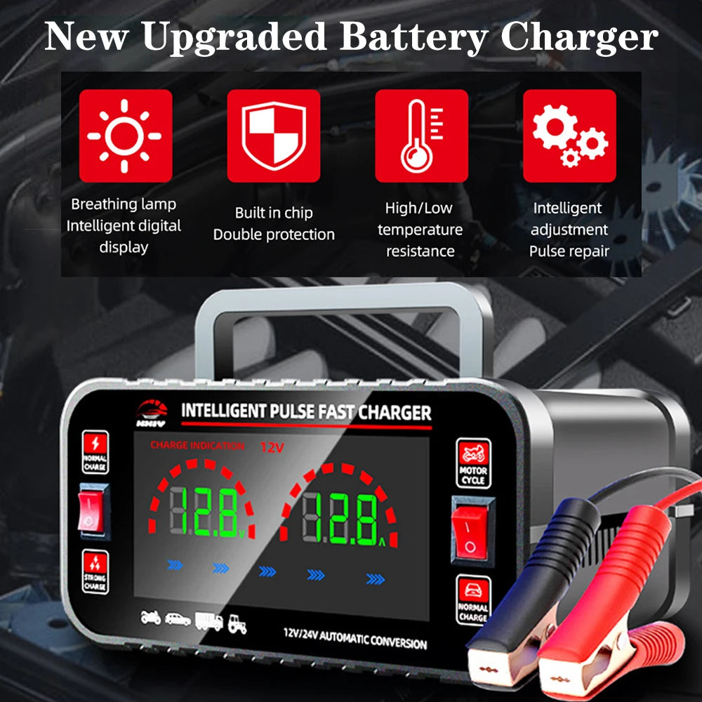 150W Automatic Car Battery Charger 12V 24V AGM GEL Lead Acid Car Battery Charger Axl