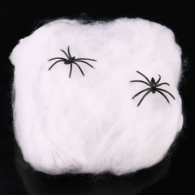 Halloween Stretch Spider Web Cotton Decor with 2 Spiders Halloween Decoration Axl WHITE