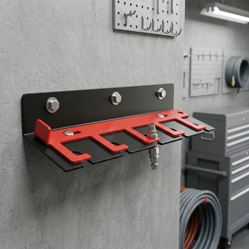 Wall-Mounted Pneumatic Tool Rack | 5-Slot Sliding Lock Organizer Tool Storage Rack Axl