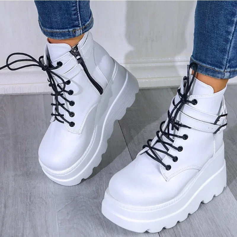Gothic Black Platform Ankle Boots – Chunky Heel Women's Booties Platform Ankle Boots Axl