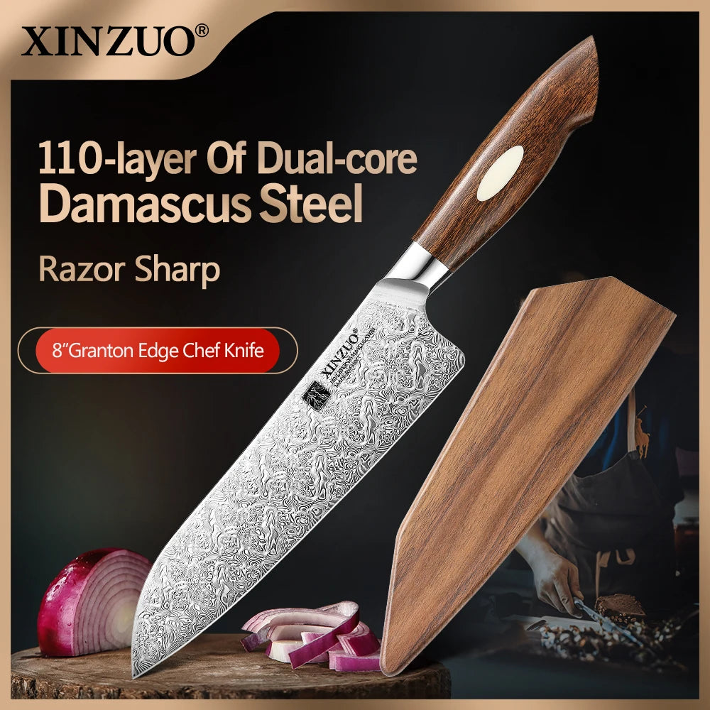 XINZUO 7.8" 110-Layer Damascus Steel Chef's Knife | Jiang Series Damascus Chef's Knife Axl