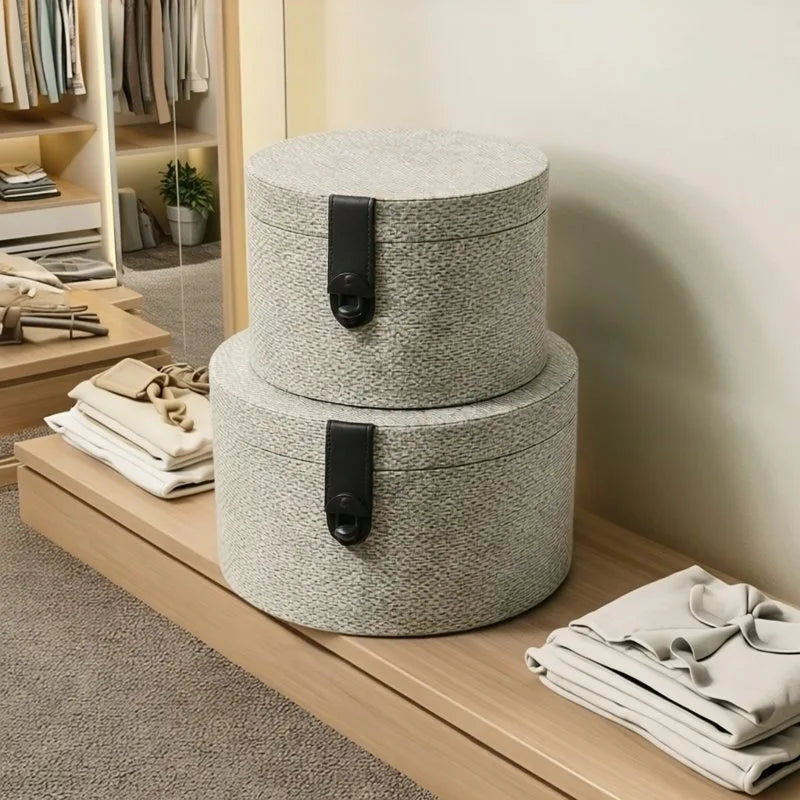 Round Leather Storage Box – Luxury Closet Organizer Bin Leather Storage Box Axl