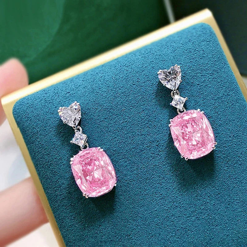 Huitan Pink Cubic Zirconia Drop Earrings | Wedding Jewelry Drop Earrings Axl