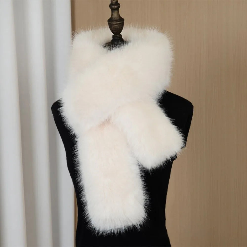Vintage Faux Fur Long Scarf 180cm – Soft Luxury Wrap Shawl Faux Fur Scarf Axl Cream
