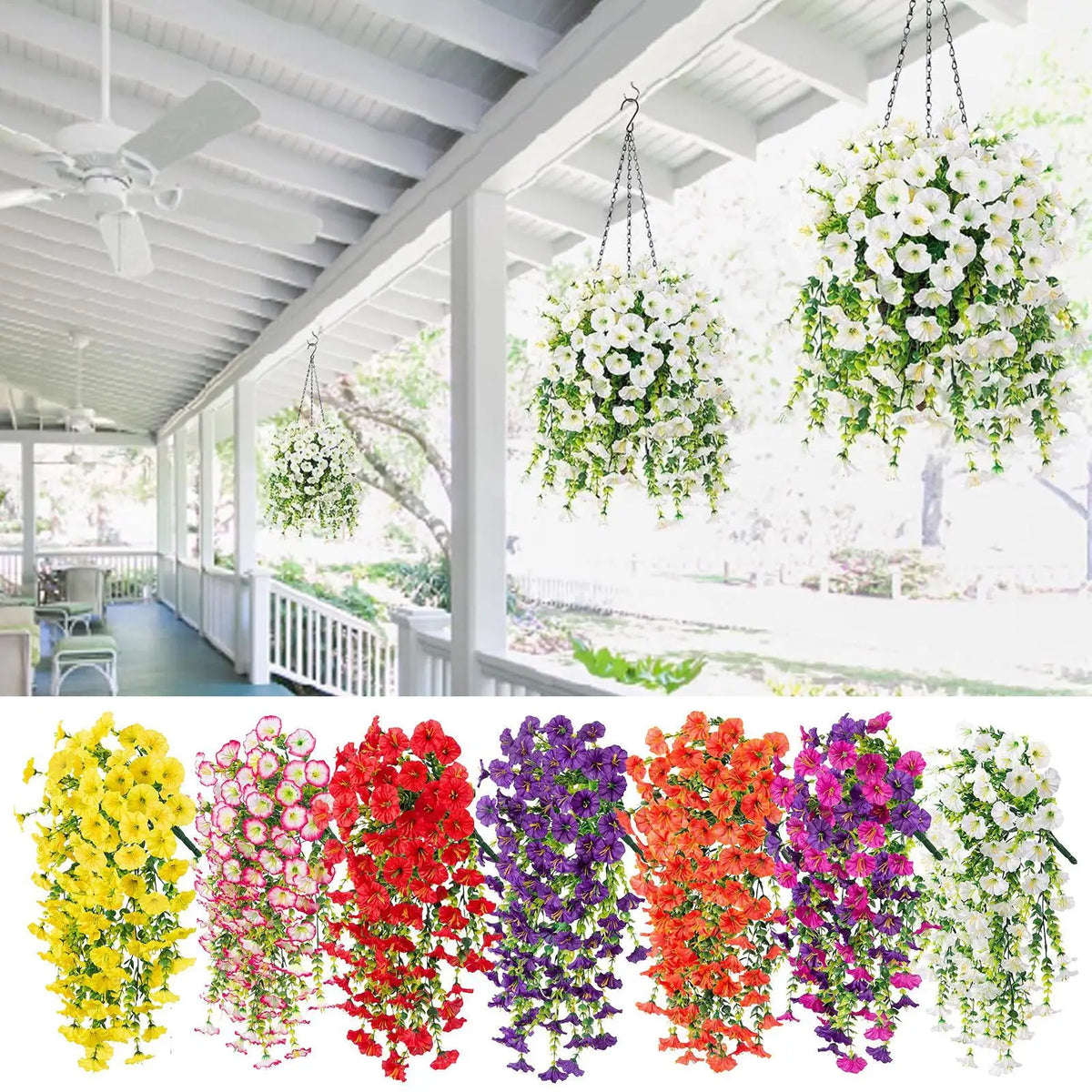 2pc Artificial Silk Petunia Hanging Flowers | UV Resistant Outdoor Artificial Hanging Flowers Axl