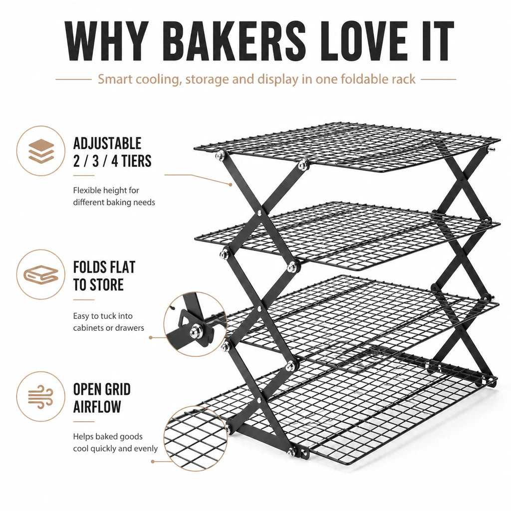 Foldable 2/3/4 Tier Cooling Rack – Stackable Wire Grid Baking Stand Baking Cooling Rack Axl