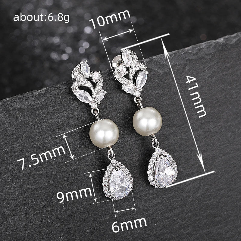 Huitan Bridal Drop Earrings – Pearl & Cubic Zirconia Bridal Drop Earrings Axl