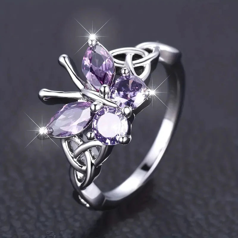 Huitan Butterfly Ring – Purple Cubic Zirconia Cocktail Ring Cocktail Ring Axl