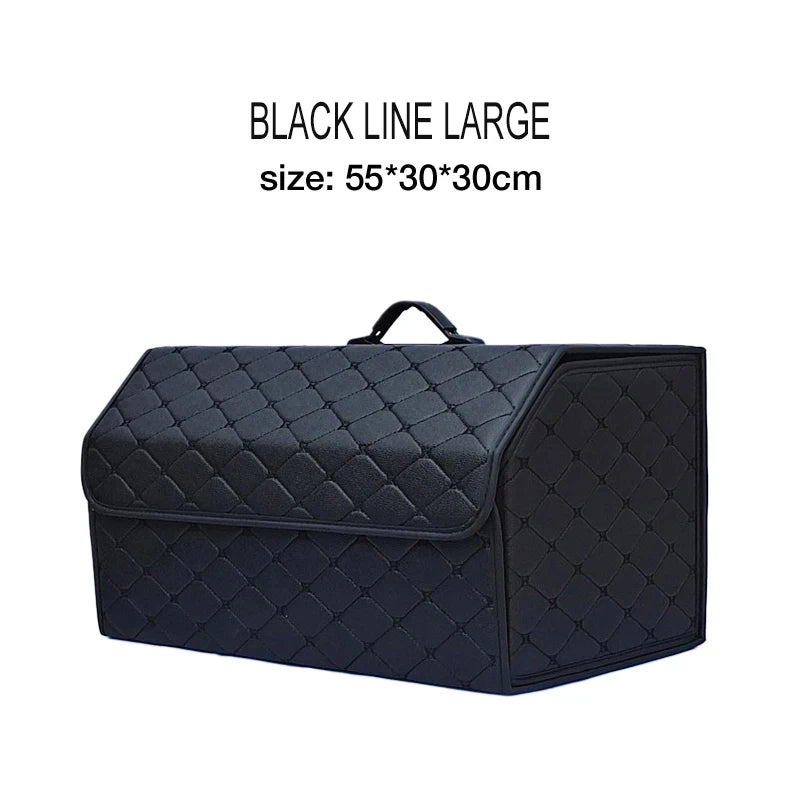 Leather Car Trunk Organizer – Large Folding Storage Box Car Trunk Organizer Axl Black L