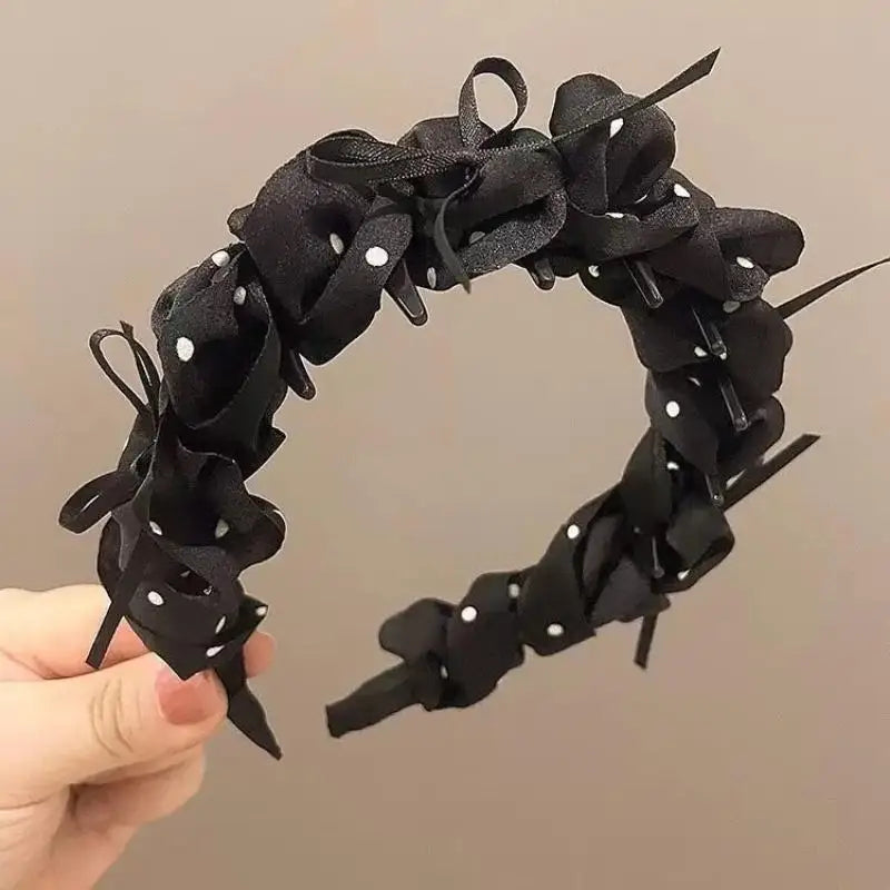 Vintage Polka Dot Bow Headband – Women's Princess Hairband Hair Headband Axl Black