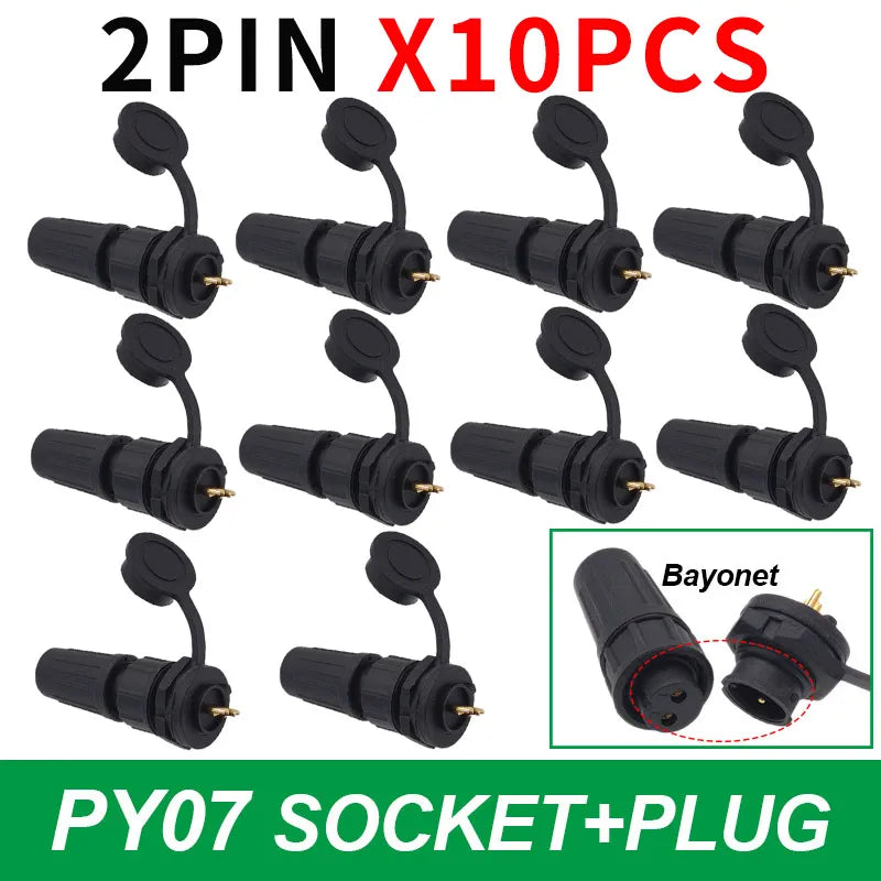 10-Pack IP67 Waterproof 24-Pin Connector Plug & Socket Set Waterproof Electrical Connector Axl 2P Bayonet 10pcs