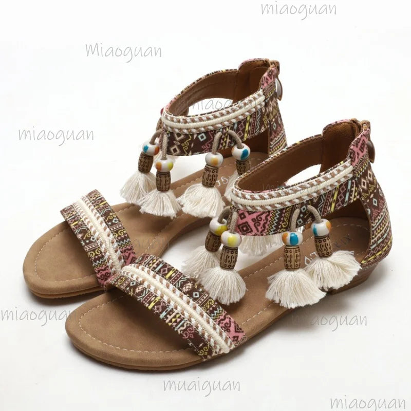 Women's Ethnic Retro Cross-Strap Flat Sandals | Open Toe Flat Sandals Axl