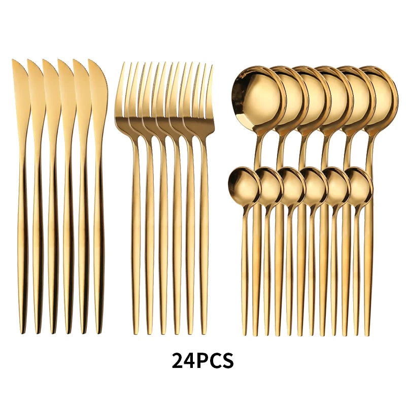 24-Piece Gold Stainless Steel Cutlery Set for 6 | Gift Box Flatware Cutlery Set Axl