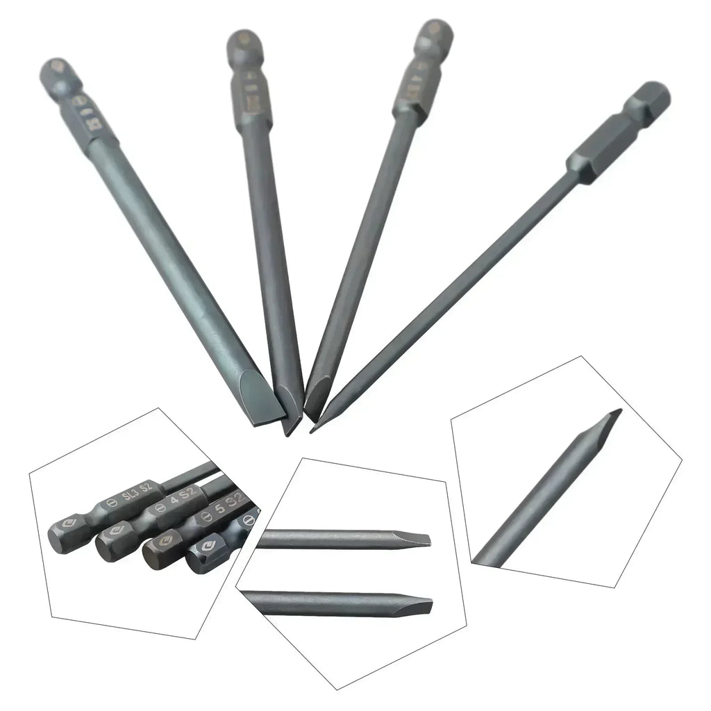100mm Magnetic Slotted Screwdriver Bit 1/4" Hex – SL3 to SL6 Screwdriver Bit Axl