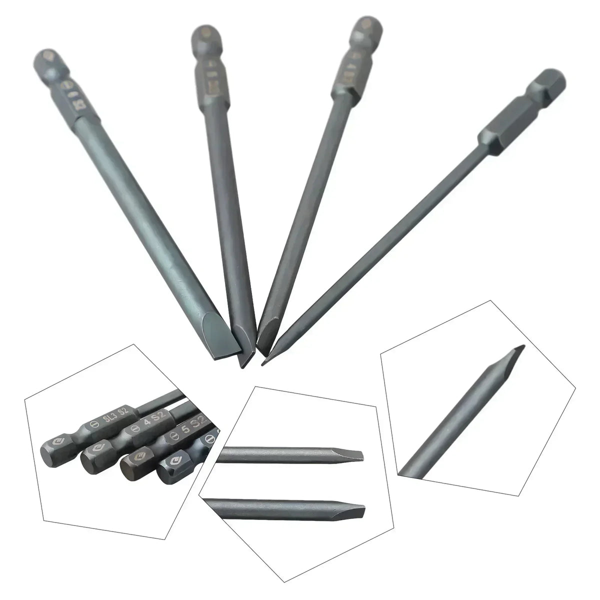 100mm Magnetic Slotted Screwdriver Bit 1/4" Hex – SL3 to SL6 Screwdriver Bit Axl