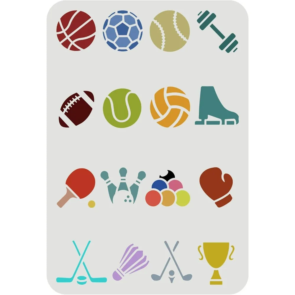 Sports Theme Reusable Stencil – 11.7x8.3" PET Drawing Template Craft Stencil Template Axl