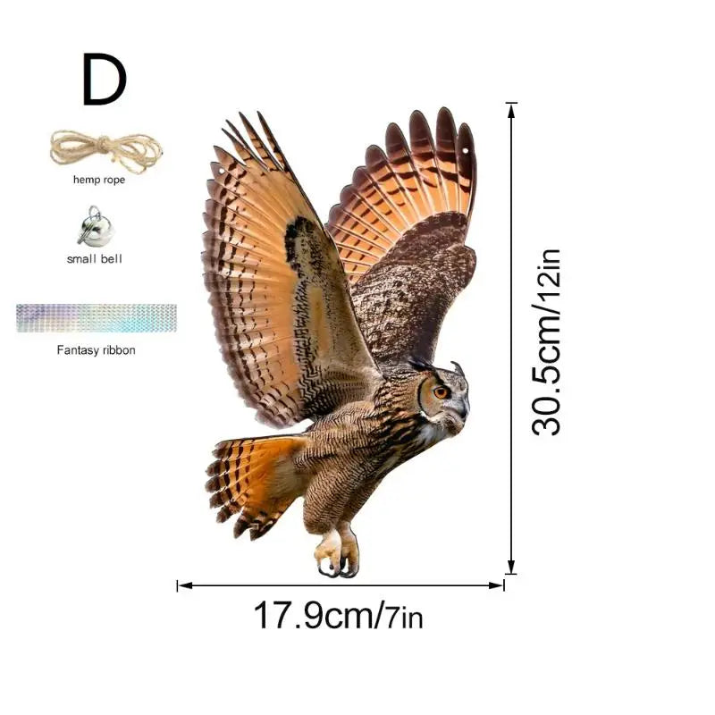 Waterproof Owl Bird Scarer with Reflective Strip & Bells Bird Scarer Decoy Axl D