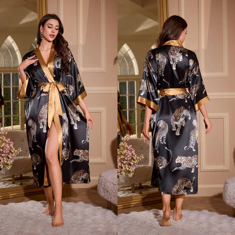 Women's Printed Kimono Robe – Long Loose Loungewear Nightgown Kimono Loungewear Robe Axl 03 One Size