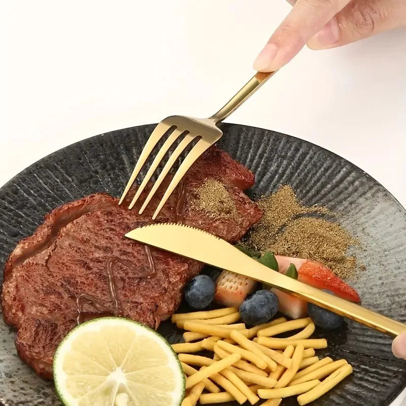 12-Piece Gold Stainless Steel Flatware Set – Knife & Fork Flatware Set Axl