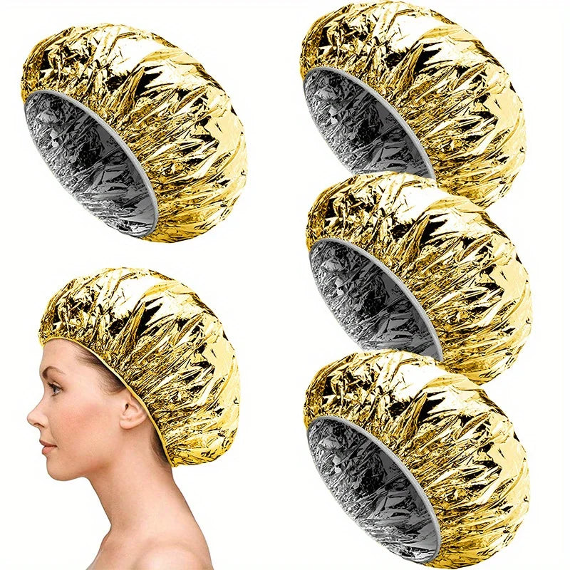 4-Pack Reusable Aluminum Foil Hair Conditioning Caps – All Types Hair Conditioning Cap Axl 4pcs Golden