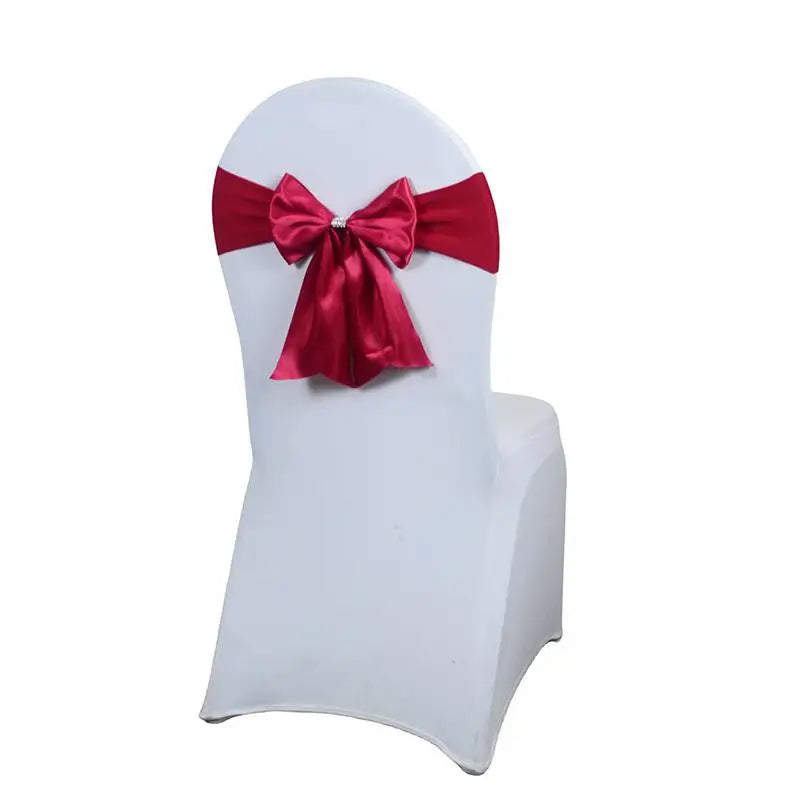 Satin Chair Bow Sash with Rhinestone – Wedding & Party Décor Chair Bow Sash Axl D