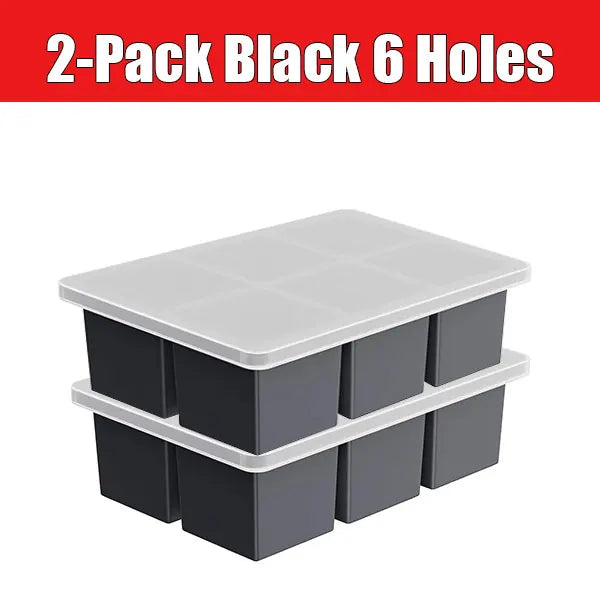 2-Pack Large Silicone Ice Cube Tray with Lid | Whiskey & Cocktails Silicone Ice Cube Tray Axl 2-Pack Black 6 Holes