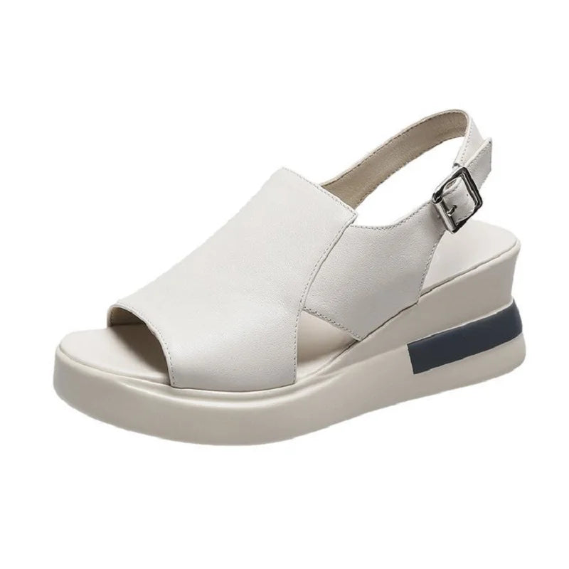 Women's Wedge Sandals – Retro Peep Toe Buckle Beach Shoes Wedge Sandals Axl 610Beige 38